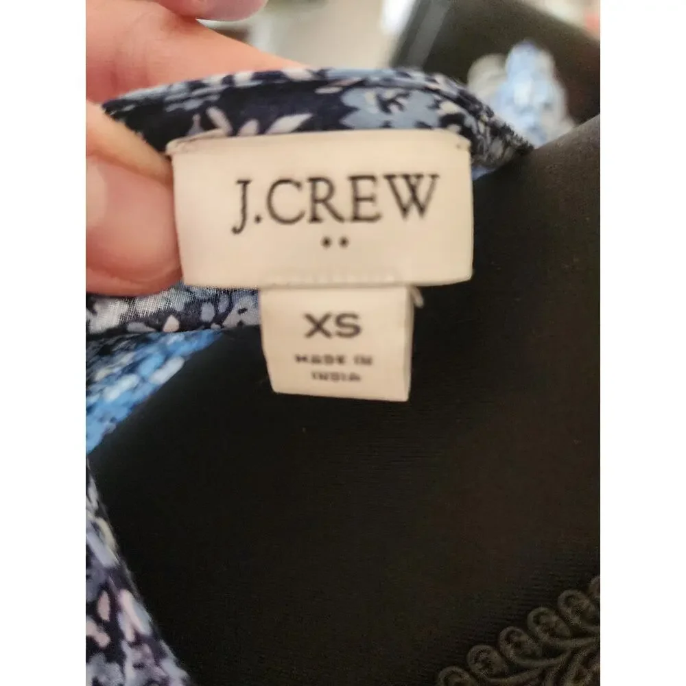 J. Crew Re-Imagined XS Blue Floral Ruffle Shoulder Dress Pockets CottageCore